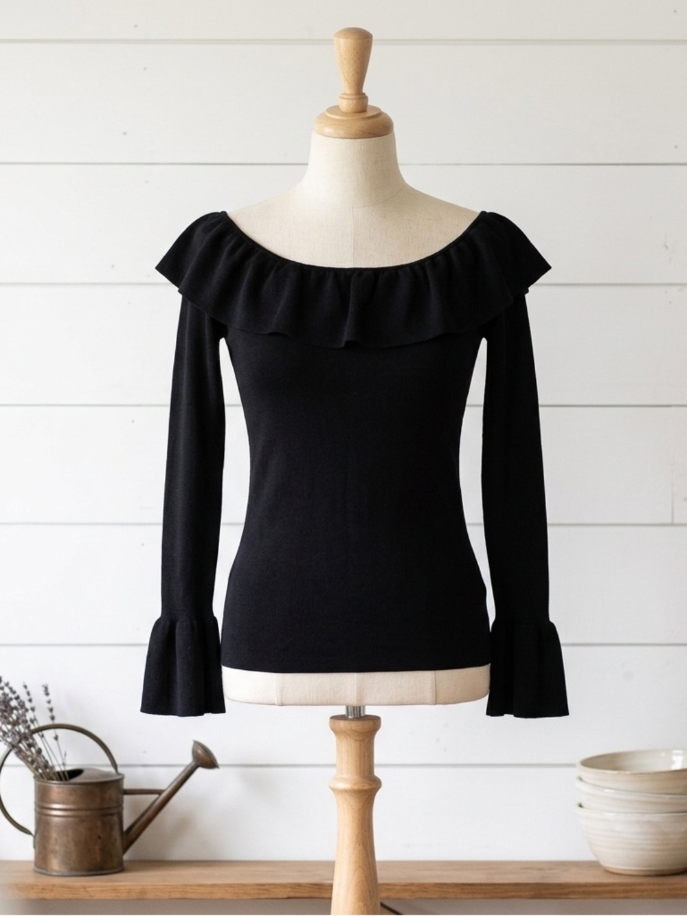 NWT Ann Taylor Black Off-The-Shoulder Knit Top | Minimalist Staples Fall